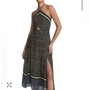 REISS Alexandria Cutout Detail Halter Neck Midi Dress